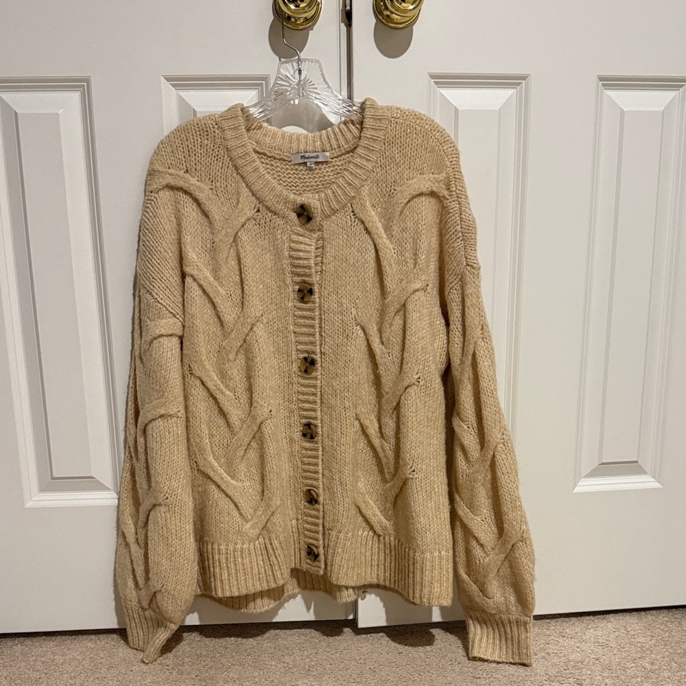 Madewell Chunky Cable-Knit Cardigan - Beige